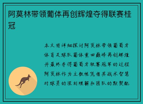 阿莫林带领葡体再创辉煌夺得联赛桂冠 阿莫林带领葡体再创辉煌夺得联赛桂冠
